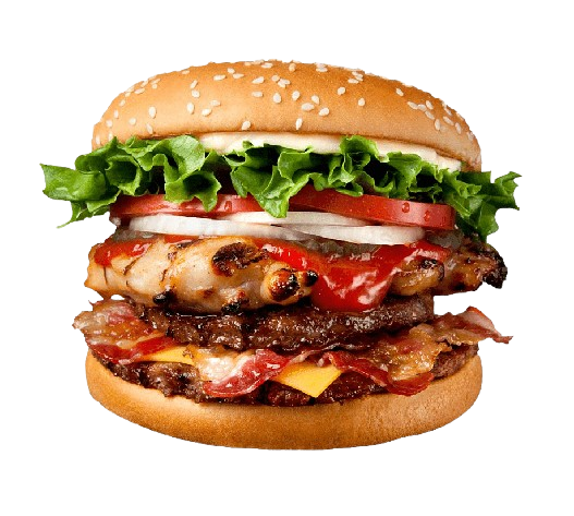 Hambúrguer com queijo, bacon, alface e tomate